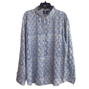 Madison Mathews Hand Printed and Woven Floral Cotton Button Up Long Sleeve NEW